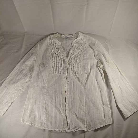 JH Collectibles Petite White Blouse Button-up Shirt V-neck 3/4 Sleeves Peasant M - Picture 12 of 12